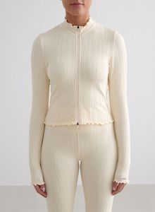 Tops: Almond White Tulip Zip Jacket