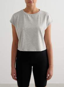 Tops: Grey Melange Soft Basic Roll Sleeve Top