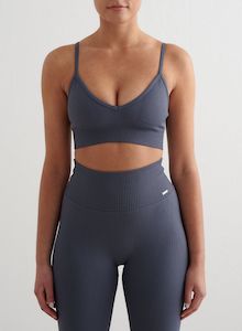 Storm Blue Ribbed Seamless Deep Cut Bra