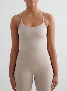 Beige Melange Shape Seamless Strap Singlet