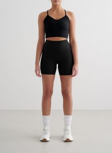 Black Ribbed Performance Biker & Bralette Set