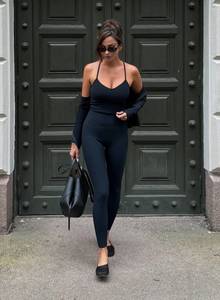 Sports Bras: Black Ribbed Performance Tights & Bralette Set