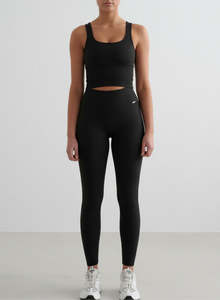 Black Ribbed Seamless Tights & Bralette Set