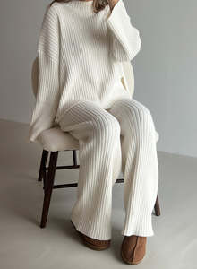 New Arrivals: Almond White Rib Knit Sweater