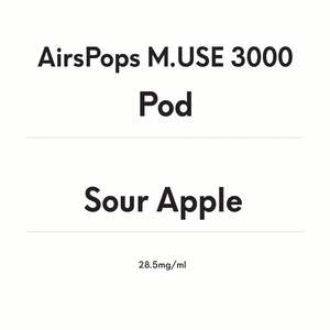 AirsPops M.USE 3000 Pod- Sour Apple