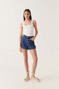 Denim: Ratio Logo Denim Shorts