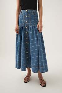 Sale Skirts: Ratio Logo Denim Midi Skirt