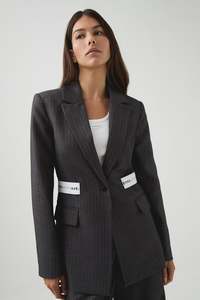 Sale Jackets Coats: Pinstripe Logo Belt Blazer 789