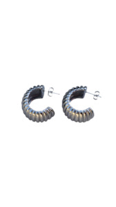Chunky Grid Hoops - Silver