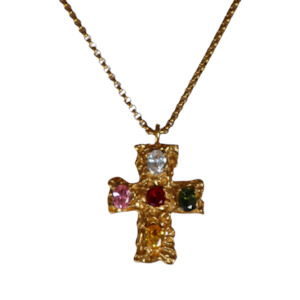 Melted Cross Chain - Multi Color Gem Stone