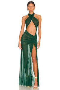 Maxi Dress: Kim Shui Mesh Wrap Gown-Green (S/M)