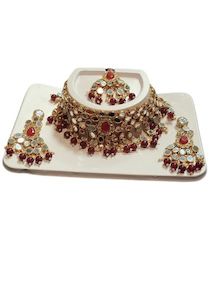 Jewellery: Marron Color With Mirror Work Necklace Set
