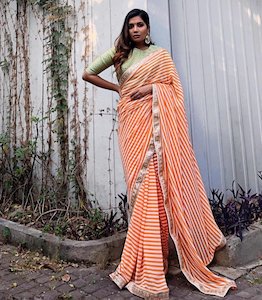 Bollywood Sarees: Orange Leheriya Sequence (Sequin) Saree
