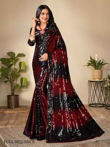 Red & Black Bollywood Sequence (Sequin) Saree