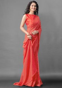 Sequins Saree: Brick Orange Bollywood Sequence Saree