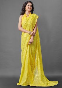 Bright Yellow Bollywood Sequence Saree