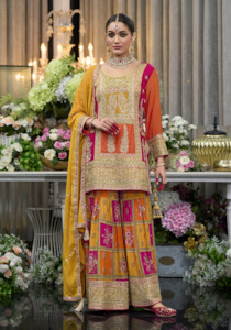 Embroidered Multi Colour Chinon Sharara Suit