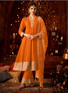 Salwar Kameez: Orange Embellished Georgette Anarkali Set