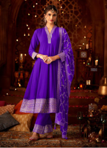 Purple Embellished Georgette Anarkali Set