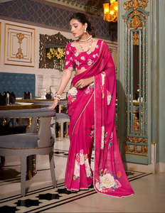 Georgette Floral Pearl Border Sarees