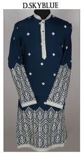 Sherwani: Men's Floral Thread Embroidery Cotton Kurta