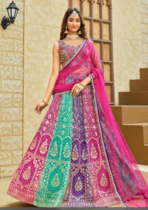 Lehenga: Mili Silk Printed Embroidered Readymade Lehenga Choli