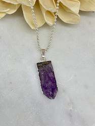 Amethyst Pendant - Silver Ball Chain