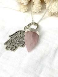 Frontpage: Hamsa and Rose Quartz Pendant