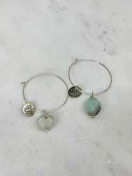 Amazonite Hoop Earrings - Silver