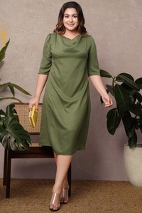 women-midi-dress: Sevendra Cowl Neck Dress