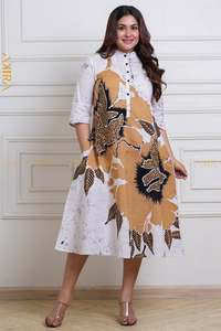 women-midi-batik-dress: Golden floral batik dress