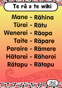 Resource Library Learning Posters: Poster Set A - Te Rā o te Wiki (The Days of the Week)