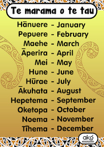 Resource Library Learning Posters: Poster Set A - Te Marama o te Tau (The Months of the Year) Variant 2