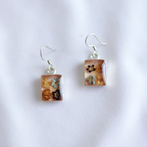 Products: Pink Pressed Flower Earrings - Large Pink Rectangle
