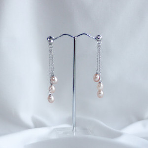 Products: Three Pink Pearls on Chain Dangle Earrings