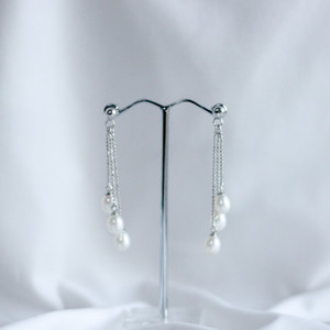 Products: Three White Pearls on Chain Dangle Earrings