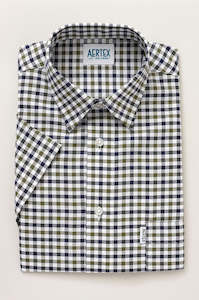 Shirts - Short Sleeve Casual: Aertex Taunton Khaki Navy Two Colour Check Short Sleeve Shirt