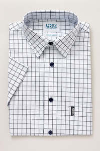 Shirts - Short Sleeve Casual: Aertex Taunton Navy Window Check Short Sleeve Shirt