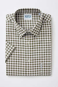 Shirts - Short Sleeve Casual: Aertex Taunton Green White Check Short Sleeve Shirt