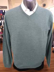Berlin Green Melange Merino  V Neck Jumper