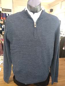 Berlin Knitwear: Berlin Navy Black Merino 1/4 Zip Jumper