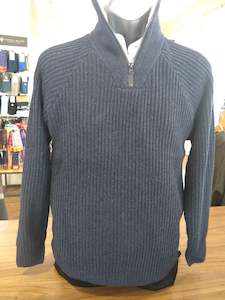 Berlin Knitwear: Berlin Navy 1/4 Zip Rib Wool Sweater