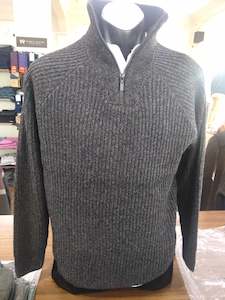 Berlin Knitwear: Berlin Charcoal 1/4 Zip Rib Wool Sweater