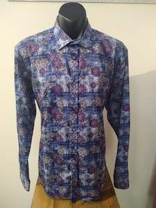 Jimmy Fox: Jimmy Fox Blue, Red and Gold Tone Long Sleeve Shirt