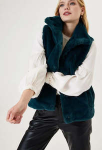 Ladies Coats Jackets: Garcia Faux Fur Waistcoat - Petrol