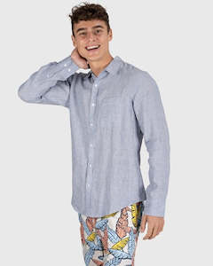 Coast: Coast Blue Marle Linen Long Sleeve Shirt