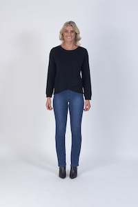 Vassalli Merino: Vassalli Black 100% Merino Long Sleeve Top with Crossover Front