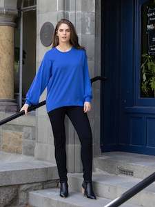 Vassalli Merino: Vassalli Regatta Blue 100% Merino Round Neck Drop Shoulder Top
