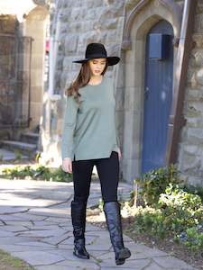 Vassalli Merino: Vassalli Sage 100% Merino with Back Button Placket Long Sleeve Top