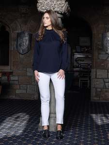 Vassalli Merino: Vassalli Ink 100% Merino Ruffle Neck Long Sleeve Top